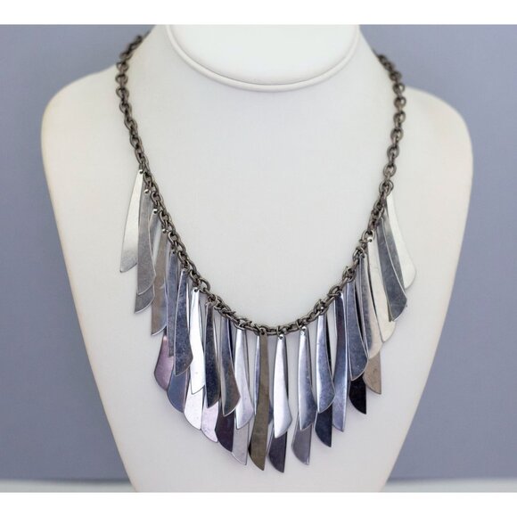 20 inch, Vintage Strip Bars Collar Silver Tone Necklace - CL1 - Picture 1 of 3